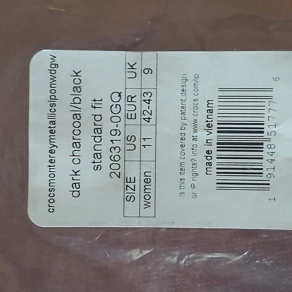 Croc Monterey Metallic Sz 11 Charcoal Black - New. -- PAYPAL  Payment ONLY - Picture 7 of 7